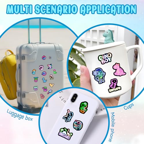 Neon Dinosaur Water Bottle Stickers for Kids,70 Pcs Dino Waterproof Vinyl Laptop Decals, Teens Girls Boys Adults Phone Case Skateboard Luggage Decor - color: Non-luminescent-445ksxx
