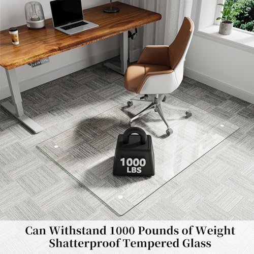 Glass Chair Mat 30" x 55" Heavy Duty Tempered Glass Office Chair Mat, Glass Floor Mat with Round Corner and Polished Edge for Smooth Glide, Carpet Hardwood Floor Protector - color: Transparent, size: 55" x 30"