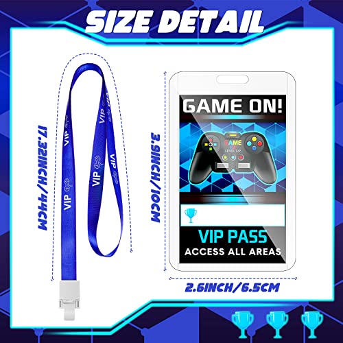 Leinuosen 16 Pieces Blue Video Game VIP Pass Holder Tickets Set Video Game Ticket Holder Gamer Party VIP Pass Lanyards for Birthday Party Supplies Favors