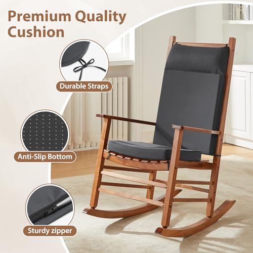 Waterproof Rocking Chair Cushions Outdoor & Indoor, Wooden Rocking Chair Pads, Non-Slip Large Glider Rocker Replacement Cushions with Pillow & Ties,Seat & Back Cushion for Rocker Dark Grey - color: Dark Gray