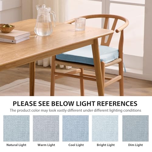 Ruqmuis Chair Cushions for Dining Chairs, 2" Thick Seat Cushions for Kitchen Chairs, D-Shaped Chair Pads with Washable Cover, Ties and Non Slip Backing, 17'' x 16'', Set of 4, Light Blue - color: Light Blue, size: 4 Count(Pack of 1)