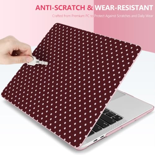 DONGKE Case for MacBook Pro 13 Inch (2026-2020 Models A2338 M2 M1/A2251/A2289), Burgundy Polka Dots Hard Shell Case with Keyboard Protector, Compatible with Retina Display and Touch Bar - color: Burgundy Polka Dots