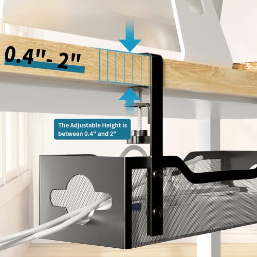 Litwaro Under Desk Cable Management Tray 2 Pack, No Drill, Organizer with Clamp Easy to Install for Standing Cord Organizer, Wire Damage Desk, Black, 13.38''-2 pack - color: Black, size: 13.38"-2 pack