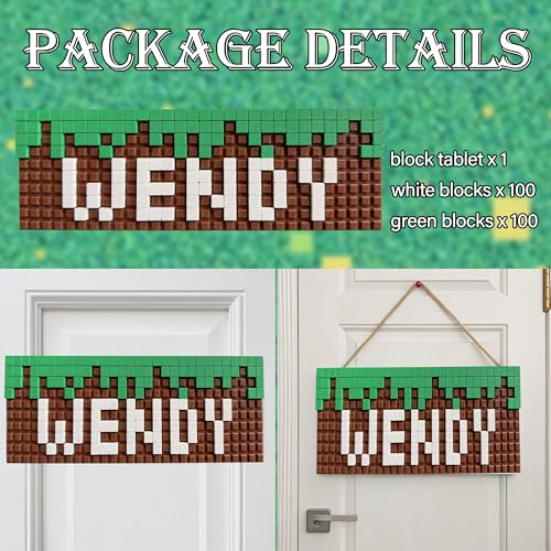 Gaming Room Decor, Name Sign, DIY My Wall Art Sign, Bedroom World Decorations Door Signs Craft, 10x3 Inches for Kids Boys Fans Birthday Stuff Gifts, 200 Pcs Blocks