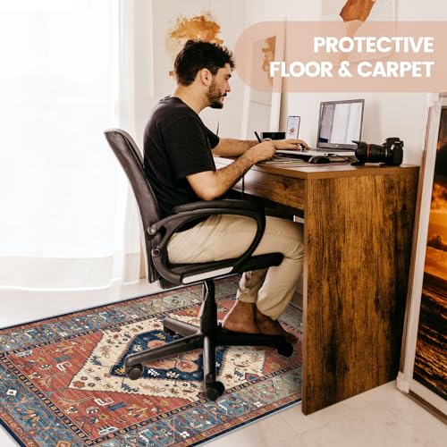 Office Chair Mat for Hardwood Floor, Anti Slip Hi-Q Desk Chair Mat for Hardwood & Low-Carpeted Floors, Easy to Clean Computer Floor Mat Protector Rug for Gaming Rolling Chair on Hard Wood Floors - color: E, size: 62" x 48"