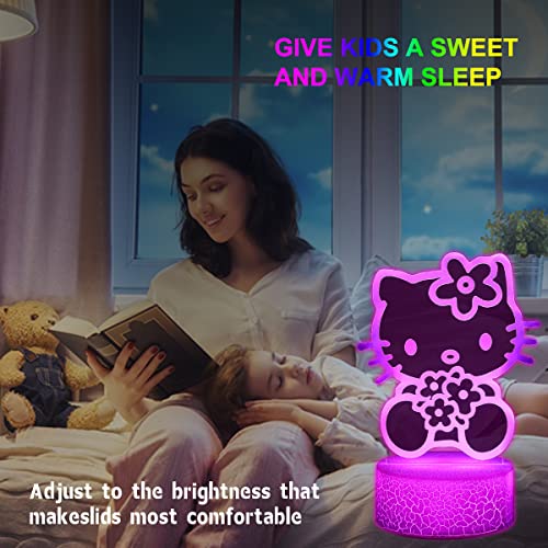sunduck Pink Kitty Acrylic Night Light with Corded Control- Dreamy Girls Room Decor, Perfect Birthday/Christmas Gift for Kids, Unique Holiday Present (Kitty3PC) - color: Kitty3PC