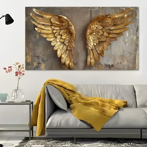 Golden Wings on Gray Background Rustic Canvas Wall Art - 12x24in Unframed Poster- Home & Office Decor for Living Room, Bedroom, Kitchen & Cafe - color: Golden Wings