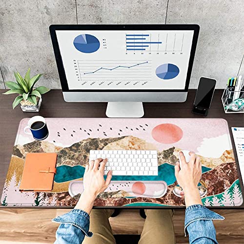 LATEEFAH Large Mouse Pad and Keyboard Wrist Rest, Desk Pad for Keyboard and Mouse, Extended Gaming Mouse Pad with Wrist Support, Waterproof Non-Slip Desk Mouse Mat for Office, Home - color: 4pcs-Art Mountains