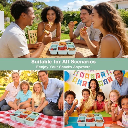 Large Snackle Box Container with 2 Sauce Cups, 8-Compartment Divided Serving Tray with Lid & Handle, Portable Snack Tray for Travel Picnic, Leak-Proof, Dishwasher Safe, BPA-Free - color: Green