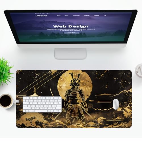 VNDL Large Japanese Black and Gold Gaming Mouse Pad, Sea Waves, Premium Non-Slip Anime Desk Pad for Office, Extended XL XXL Mouse Mat and Laptop Pad, Waterproof and Stiched Edges 31.5 x 15.7 in (gs1) - color: gs1