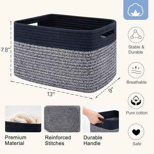 4 Pack Storage Baskets for Organizing, Woven Baskets for Shelves - Perfect for Toys, Books, Towels, and Clothes, Durable Gift Basket Bins Toy Storage, 12.7''L x9''W x7.8''H, Blue and Grey - color: Blue & Grey, size: Small/12.7''Lx9''Wx7.8''H