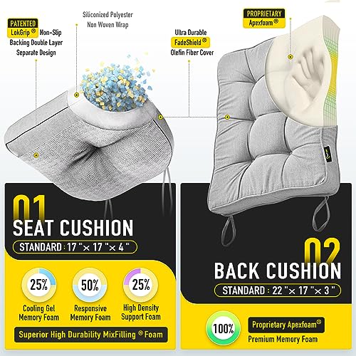 SUNROX Memory Foam Non Slip Rocking Chair Cushion, FadeShield Water Resistant Thicken Durable Tufted Pads, Set of Seat & Back Cushion with Ties for Indoor/Outdoor Rocker, 2 Piece, Heather Grey - color: Heather Grey