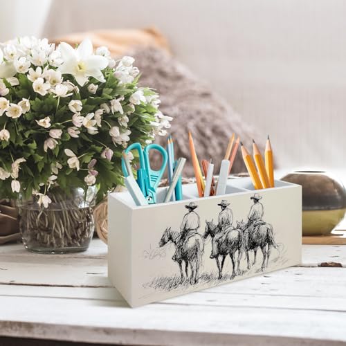 Vintage Western Office Decor Desert Cowboy Pen Holder for Desk,Cowboy Wooden Box Sign Desk Decor for Home Office Accessories,Western Gifts for Women Men - color: Western