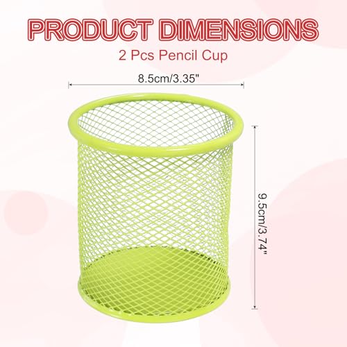 uxcell 2Pcs Mesh Pencil Holder, Metal Pen Cup Desk Organizer Makeup Brush Cup Holder for Home, Office, Classroom(Green) - color: Green