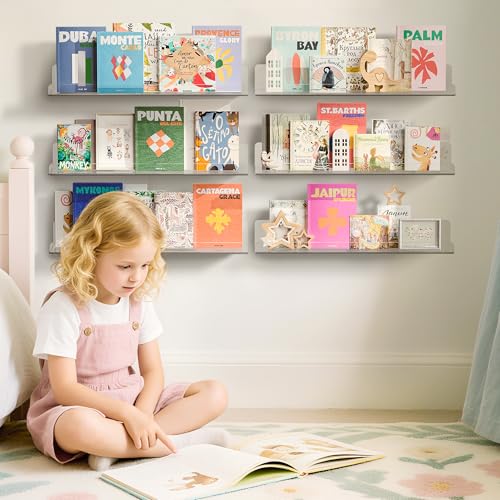 upsimples 6 Pack Acrylic Shelves for Wall Storage, 15" x 4“ Floating Bookshelves for Kids, Display Shelf Organizer for Bathroom, Bedroom, Living Room, Kitchen, Room Decor, Clear - size: 15x4"