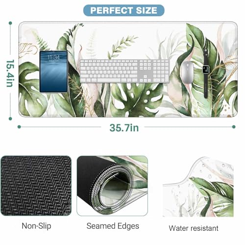 Tropical Leaf Palm Mouse Pad Botanicals Monstera Summer Keyboard Mat Large Gaming Mousepad for Desk,Office,Bed 35.4"X15.7" - color: Tropical Leaf Palm
