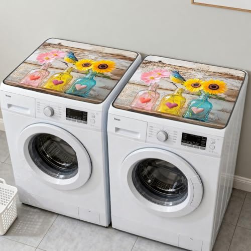 Nuxovilar Sunflower Bird Dryer Cover for the Top, Non-slip Washer & Dryer Protector, 23.62"x19.68" Dust-proof Washing Machine Mat, Diatom Mud Polyester Top Pad for Laundry Room - color: YTT00283-A