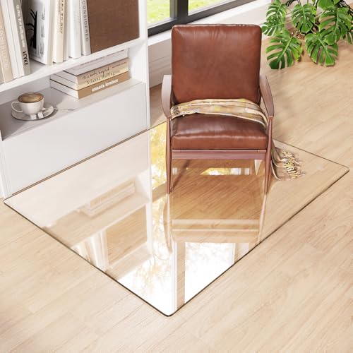 Tempered Glass Chair Mat 46"x36" – Ultra-Clear Office Chair Mat for Hardwood Floors & Low-Pile Carpets – Heavy-Duty 0.2" Scratch-Resistant Surface with Non-Slip Pads – Supports 1,000 lbs - size: 46"x36"