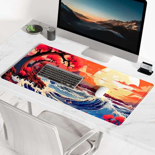 BOSOBO Large Desk Mat, Extended Gaming & Office Home Mat, Long Keyboard Mat, Desktop Full Cover 31.5 x 11.8 Inches, Anime Japan Kanagawa Wave - color: Anime Japan Kanagawa Wave, size: XL - 31.5 x 11.8 Inches