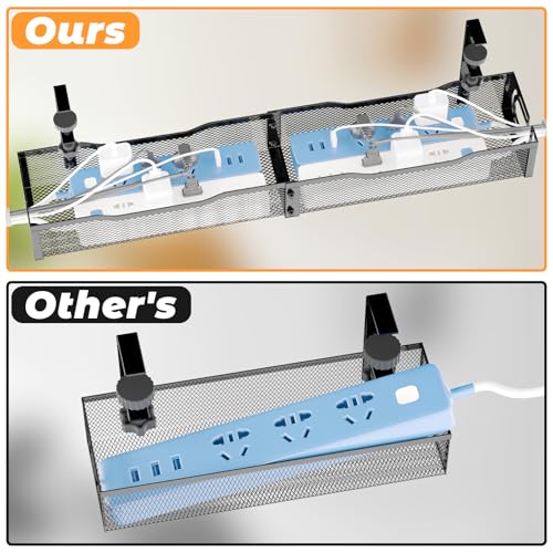 Under Desk Cable Management Tray, No Drill Steel Desk Cable Organizers, Wire Management Tray Cable Management Rack (24.4" Length-Black) - color: 1 Pack-24.4"-Black