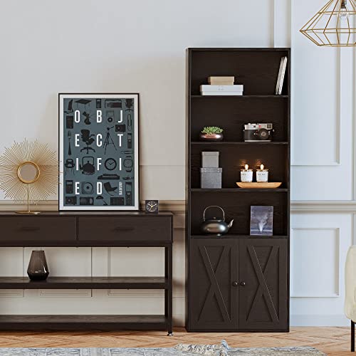IRONCK Industrial Bookshelves and Bookcases with Doors Floor Standing 6 Shelf Display Storage Shelves 70 in Tall Bookcase for Home Office, Living Room - color: Vintage Black