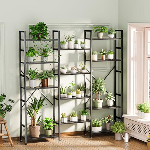 SUPERJARE Triple Bookshelf, Bookcase with 14 Open Display Shelves, Wide Book Shelf Book Case for Home & Office, 5 Tier, Black - color: Black, size: 5 Tier