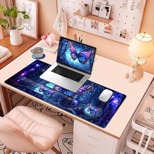 Large Mouse Pad + Keyboard Wrist Rest Set, Extended Gaming Mousepad (31.5X11.8 inch) with Non-Slip Rubber, Ergonomics Memory Foam Mouse Wrist Rest Support, Beautiful Butterfly XXL Desk Pad - color: Yu-Mouse Pad-3-B47