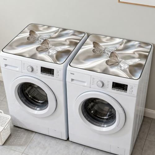 Nuxovilar Silver Butterfly Dryer Cover for the Top, Non-slip Washer & Dryer Protector, 23.62"x19.68" Dust-proof Washing Machine Mat, Diatom Mud Polyester Top Pad for Laundry Room - color: Yel98735