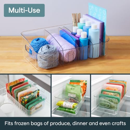 YouCopia FreezeUp Freezer Bin 15", BPA-Free Clear Fridge Organizer with Adjustable Dividers and Handles for Frozen Food and Leftovers - size: 15" Deep