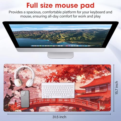 Large Mouse Pad 31.5x15.7 Inch - Starter Desk Mat for Office and Gaming, Non Slip Rubber Bottom, Stitched Edges, Easy Clean, Maple Leaf - color: Maple Leaf, size: 31.5" x 15.7"