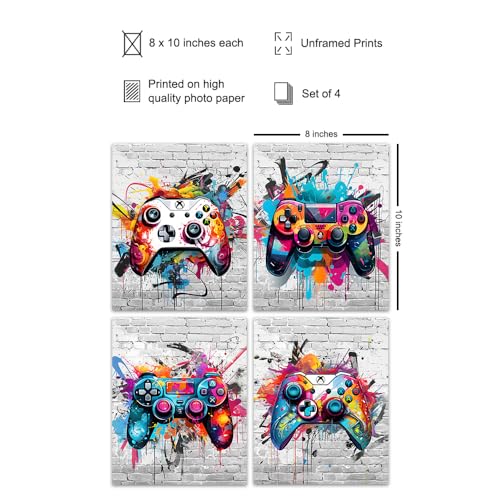 Gaming Controller Graffiti Wall Art - Teen Boys Room Decor - Gaming Room Decor, Video game Cool Wall Art - Game Print, Gamer Artwork, Sports Bar - Gamer Gifts - Kids Playroom, Man cave