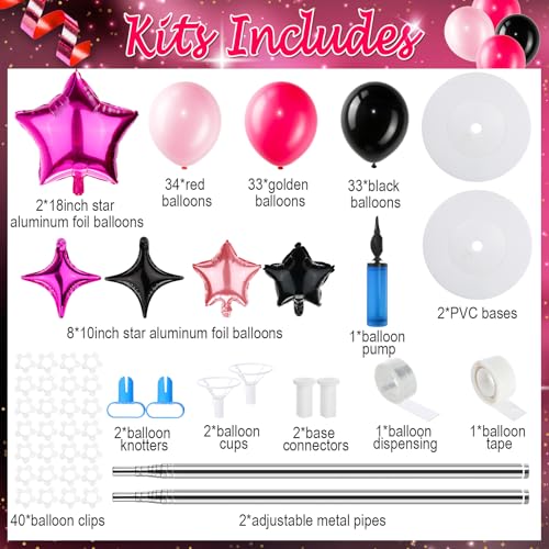 Gejoy 110 Pcs Pink Rose Red Black Balloons Column Stand Kit Adjustable Tower Stand from 1.4 to 6.6 ft with Bases for Back to School Wedding Birthday Baby Shower Party - color: Pink Rose Red Black