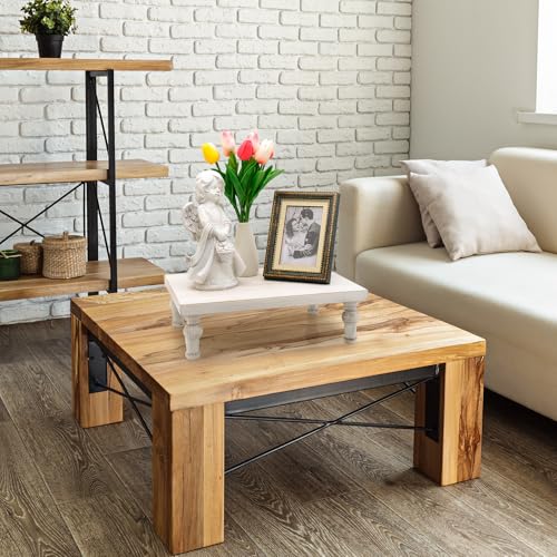 Wooden Riser Decorative Tray, Farmhouse Wood Pedestal Stand, Rustic Whitewashed Tray Riser Display Stand, Coffee Bar, Dining Room, Centerpiece, Kitchen, Bathroom Table Decor (Washwhite)