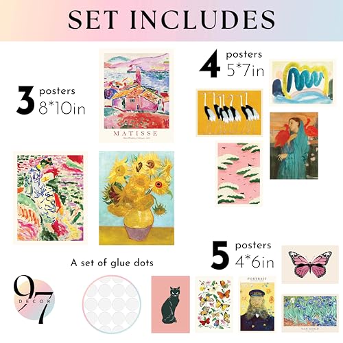 97 Decor Colorful Eclectic Home Decor Aesthetic - Eclectic Posters Famous Artist Paintings Colorful Wall Art Prints, Unique Gallery Wall Art Funky Decor for Teen Girl Dorm Bedroom (8x10 Unframed) - color: Eclectic Cozy