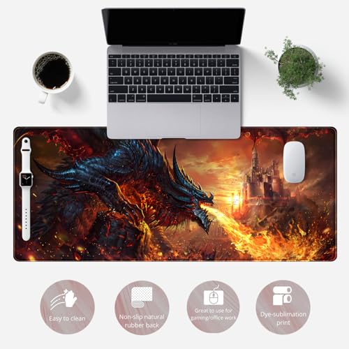 Japanese Desk Mat Dragon Castle Desk Pad Game Aesthetic Mouse Pad Large Gaming Mousepad Extended Keyboard Pad 31.5 x 11.8 in Laptop Computer Mouse Keyboard Mouse Pads for Desk Decor Mat. - color: C-castle Doom