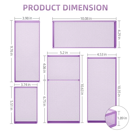 Marbrasse 5 Pack Desk Drawer Organizer Set, Mesh Drawer Storage Trays with 1 Adjustable Divider, Desk Organizers and Accessories, 5 PCS Drawer for Office Supplies, Makeup & Vanity (Purple) - color: Purple