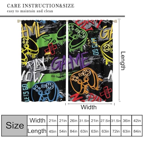 Boys Gaming Window Curtain, Colorful Video Game Controller Gamepad Graffiti Gaming Window Drapes for Teens Kids Boys Room Playroom Home 42" W X 54" L - color: Gamepad-3, size: 21"W x 54"L (Pack of 2)