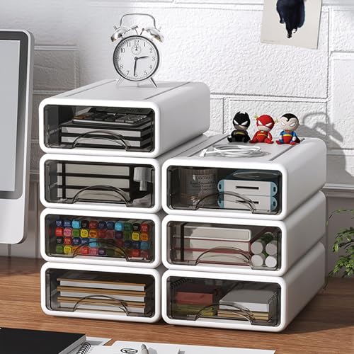 Desk Organizer with Drawers, Stackable Storage Drawers with Compartments Desktop Organization for Office Supplies, Makeup, Pencils, Tape, Erasers, Paperclips, Chargers (4 Pack White) - color: White