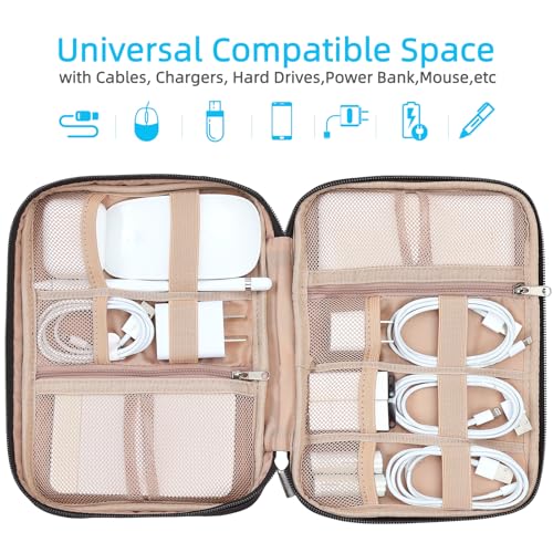 NISHEL Travel Cord Organizer, Electronic Cable Accessories Storage Bag | Compact organizer for chargers, cables, phones, hard drives, USB devices and SD cards, ideal for travel and daily use, Black - color: Black