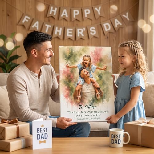 ENQU Personalized Family Watercolor Portrait Wall Art, Custom Canvas Prints with Your Photos, Father's Day, Birhtday Gifts, Custom Dad - Grandpa Photo Gifts, Custom Canvas For Daddy, Papa, Home Decor - color: Style 6