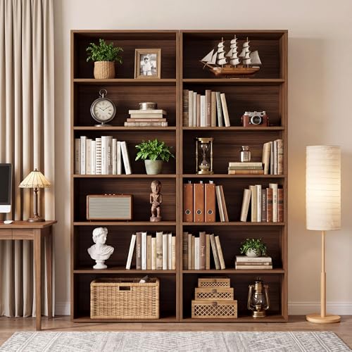 IRONCK Bookshelves and Bookcases Floor Standing 6 Tiers Display Storage Shelves 70 in Tall Bookcase Home Decor Furniture for Home Office, Living Room, Bed Room - color: Walnut