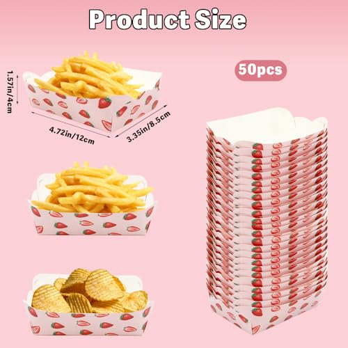 50 Pcs Strawberry Paper Food Trays Strawberry Theme Party Supplies Food Boats Paper Trays Disposable Serving Tray for Taco Snack Pizza French Fry Holder Birthday Party Decorations Favors