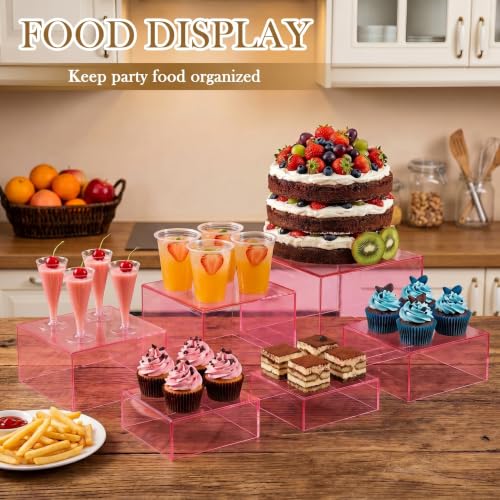 Geelin 6 Pack Acrylic Risers for Display Acrylic Cube Boxes Risers Display Stands with Hollow Bottoms Decorative Stand for Jewelry Candy Table Decor 6 Sizes (Clear Pink,7 to 12 Inch,Square) - color: Clear Pink, size: 7 to 12 Inch, style: Square