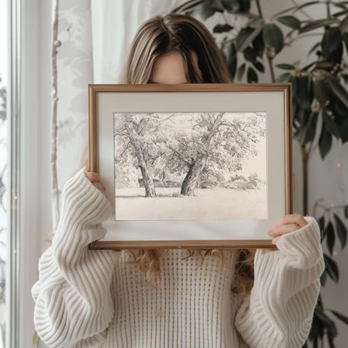 Uniro Neutral Vintage Wall Art for Home Decor, Farmhouse Landscape Tree Sketches Drawing Wall Decor, Rustic Nature Canvas Prints Antique Moody Neutral Landscape Oil Painting Vintage Art Pictures for Bedroom Bathroom Decor( 8" x 10"-UNFRAMED) - color: Natu