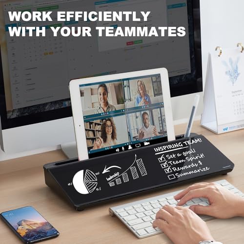 TSJ OFFICE Desktop Whiteboard Dry-Erase-Board - Computer Keyboard Stand White Board Surface Pad with Drawer, Desk Organizers with Accessories for Office, Home, School Supplies - Complete Black - color: Black Base/Glass