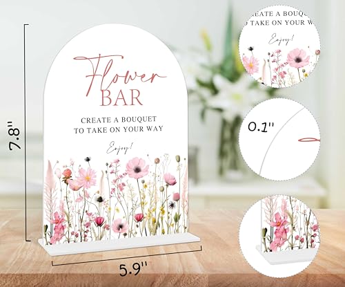 Pink Flower Flower Bar Sign, Flower Bar Supplies, Bridal Shower Decor, Wedding Reception Decorations, Bridal Shower Centerpieces for Tables, Engagement Decor, Arch Acrylic Wedding Sign With Base-3 - color: Flower Bar03