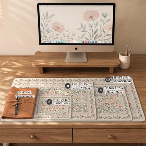 iCasso Aesthetic Flower Mouse pad for Laptop, Desk Pad Mat, Desk Matt for Desktop 13.7"x23.6", Anti-Slip Mousepad with Stitched Edges for Laptop Computer Keyboard(Beige) - color: Beige, size: 23.6L x 13.7W inches