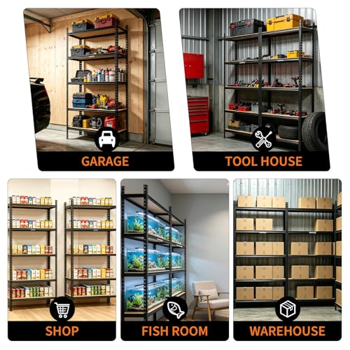 Garvee 5-Tier Heavy Duty Storage Shelving Unit, Adjustable MDF & Metal Garage Shelves, 2756 Lbs Capacity, 35.4" W x 15.7" D x 72" H, for Garage Basement Pantry - size: 72" H x 35.4" W x 15.7" D