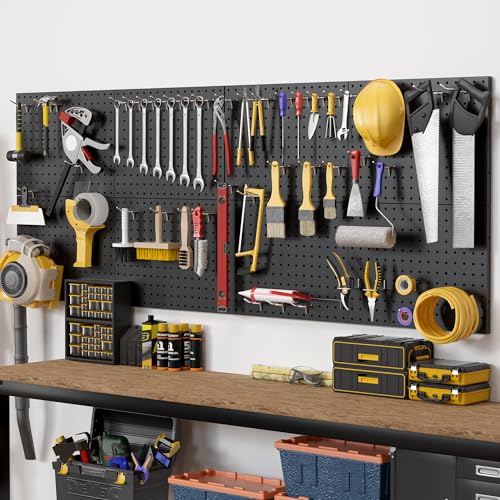 Peg Board 8 Pack Metal Pegboard Panels with 50 Hooks, Heavy Duty Pegboard Wall Organizer, Black Pegboards for Workbench, Garage Tool Storage, Office Organization, Kitchen, Craft Room - color: Black, size: 16x12"- 8 Pcs
