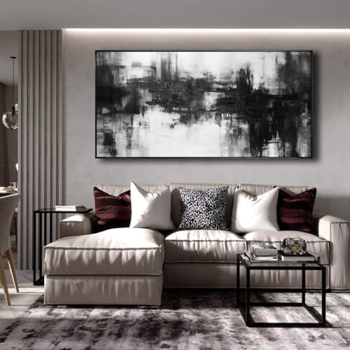 Abstract Wall Art Small Size Framed Home Artwork Decor Black and White Modern Minimalist Canvas Painting Living Room Decor for Bedroom Office Wall Decor 20"x40" - color: Black, size: 40"L x 20"W